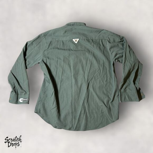 Vintage 90s Men's Long Sleeve Shirt Size XL Green Button Up Brown Patch V07 - Picture 2 of 4